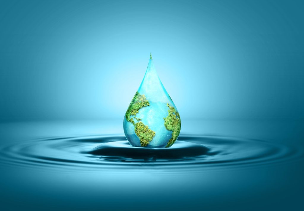 Water droplet in the shape of the earth